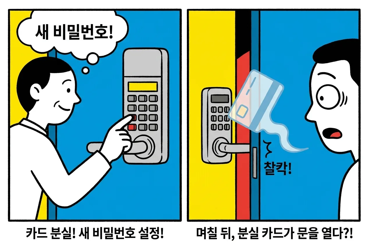 분실한 도어락 카드, 비밀번호만 바꾸면 그대로 열립니다